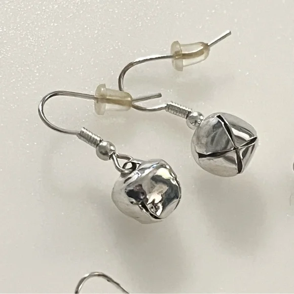 Three Sets of Christmas Earrings Snowmen, Snowflakes, & Jingle Bells Silver Tone - Picture 4 of 13